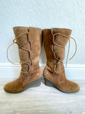Ugg Elsey Wedge High Heel Lace Tall Boots Size 8